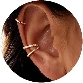 3PCS Ear Cuffs Non Piercing Earrings for Women - Dainty Thin 14K Gold Plated Clip On Earrings Cartilage Cuff Set, Stackable Huggie Hoop Fake Piercing Jewelry