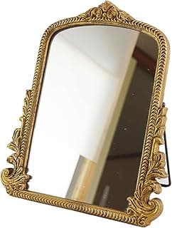 2026 Spring Women's Gifts Small Vintage Vanity Makeup Desk Mirror Antique Traditional Chic Arch Table Mirror Gold,Decor Wood Carved Mirror for Living Room,Bedroom,Tabletop 11.8" x 9.6"