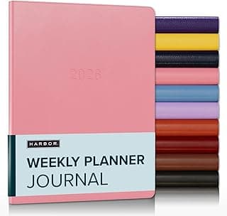 Harbor Weekly Journal Notebook Planner 2025-2026 - Lined, Durable Faux Leather, Softcover, 176 Quality Pages - For Men and Women, For Writing, Work & Travel - Cambridge Flamingo - 9x7"