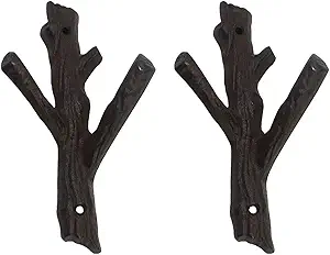 Ogrmar 2 Pcs Decorative Branch Cast Iron Wall Hooks/Hanger/Heavy Duty Home Storage Rack (Brown)