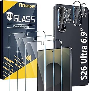 3 Pack for Samsung Galaxy S26 Ultra Screen Protector Tempered Glass + 3 Pack Camera Lens Protector, Military Grade Shatterproof, 9H Hardness, Fingerprint Unlock,Case Friendly 6.9 Inch
