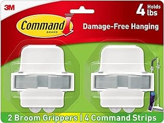 Command Broom Grippers, 2 Hangers and 4 Strips, Damage-Free Mop and Broom Holder Wall Mount, Household Cleaning Tool Organizer for Kitchen, Laundry Room, Closet, Holds up to 4 lb
