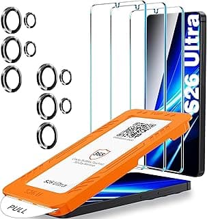 3 Pack for Samsung Galaxy S26 Ultra Screen Protector Tempered Glass + 2 Sets Camera Lens Protector, Military Grade Shatterproof, 9H+ Hardness, Auto Alignment Frame 6.9 Inch